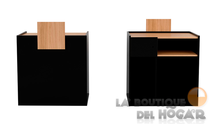 Mueble de recepción Negro con estantes y frente Oak Modelo KARIBU