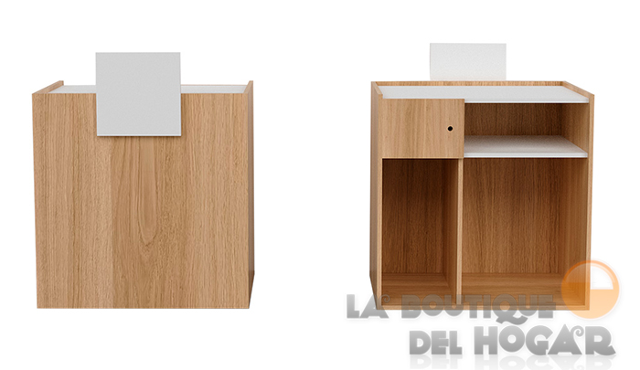 Mueble de recepción Oak con estantes y frente Blanco Modelo MANAAKI