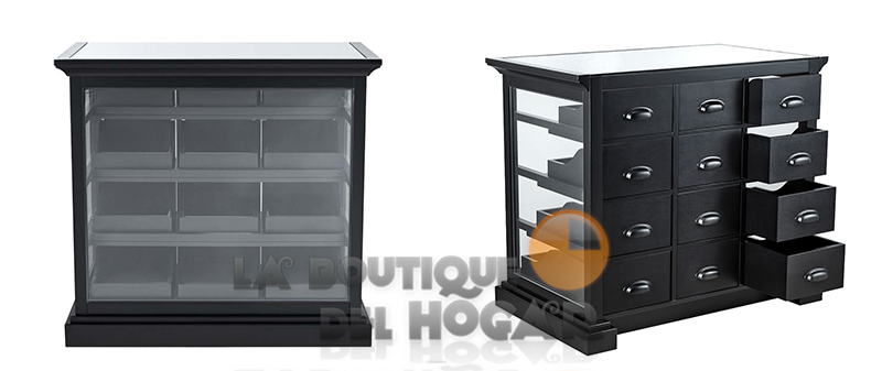 Mueble de recepción de madera con estantes y cajones Modelo Reno - color negro