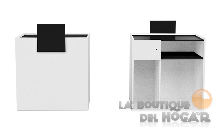 Mueble de recepción Blanco con estantes y frente negro Modelo YOKO