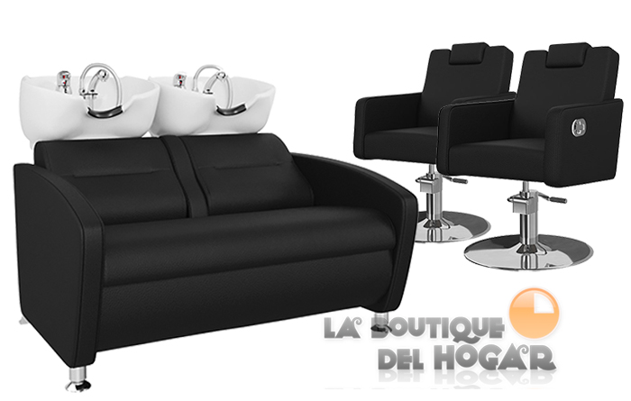 Pack - 1 Lavacabezas Cubo Doble Negro + 2 Sillones De Corte Versa Plus Negros