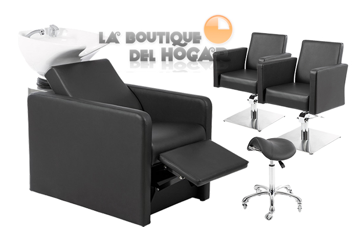 Pack - 1 Lavacabezas Con Pica Blanca y reposapiés eléctrico Anoc + 2 Sillones De Corte Imo + 1 Taburete Pomp de regalo