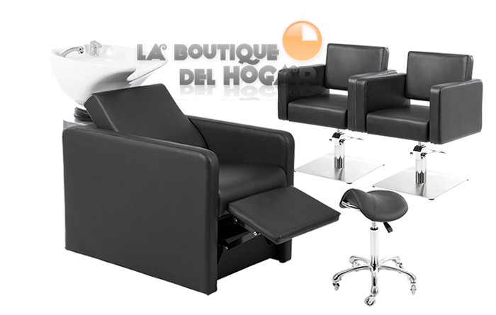 Pack - 1 Lavacabezas Con Pica Blanca y reposapiés eléctrico Anoc + 2 Sillones De Corte Braid + 1 Taburete Pomp de regalo