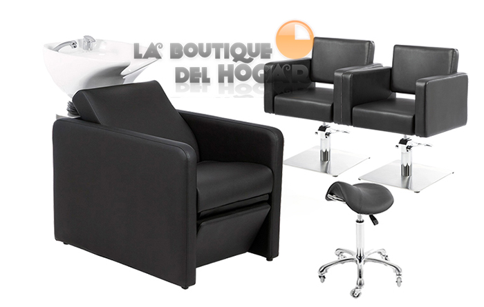 Pack - 1 Lavacabezas Con Pica Blanca y reposapiés eléctrico Anoc + 2 Sillones De Corte Braid + 1 Taburete Pomp de regalo