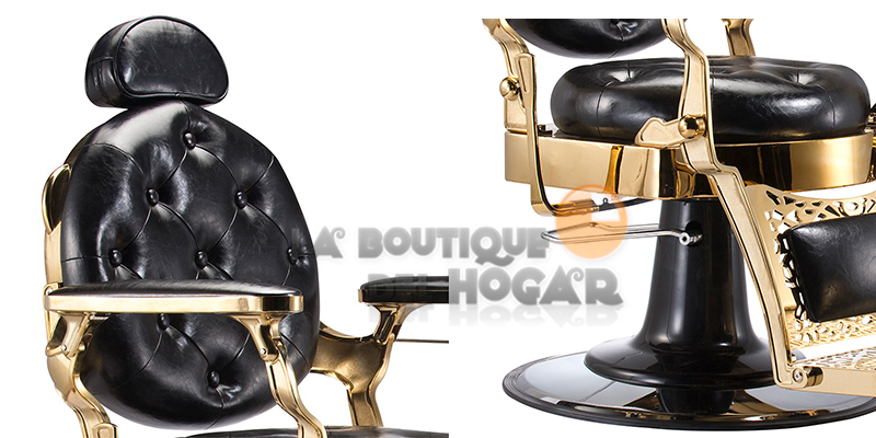 Sillón Clásico de Barbero hidráulico estilo Retro Vintage con reposapies integrado Modelo Ancest Oro