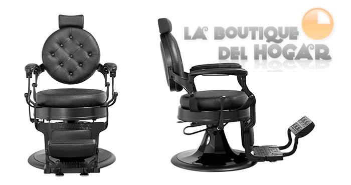 Sillón Clásico de Barbero hidráulico estilo Retro Vintage con reposapies integrado Modelo Larry Black