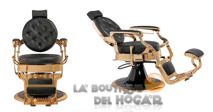Sillón Clásico de Barbero hidráulico estilo Retro Vintage con reposapies integrado Modelo Larry Gold