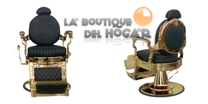 Sillón Clásico de Barbero hidráulico estilo Retro Vintage con reposapies integrado Modelo Priapo Dorado