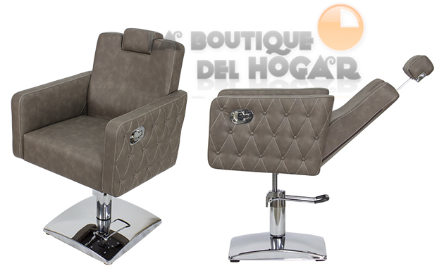 Sillón hidráulico de corte con costuras y reposabrazos Modelo Versa Marrón grisáceo