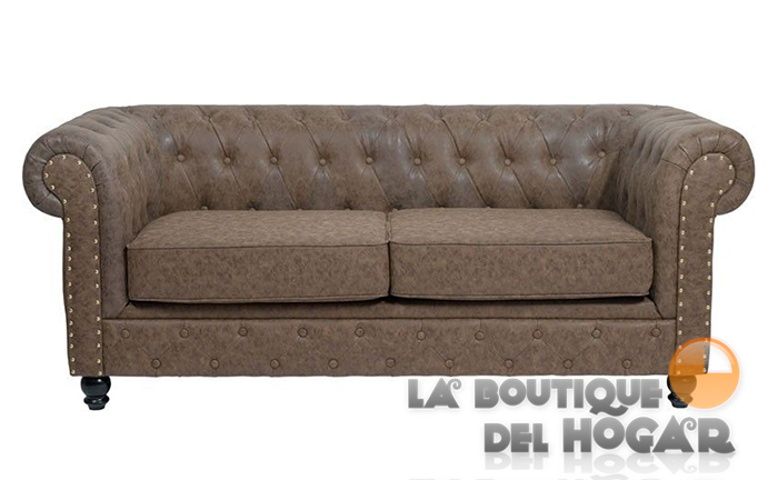 Sofá de espera Doble tapizado de diseño Vintage Modelo Repose - color marrón