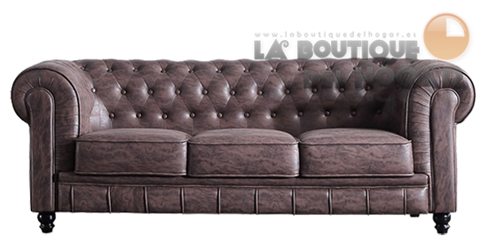 Sofá de diseño clásico de 3 plazas estilo Vintage en Tejido Chocolate envejecido Modelo Chesterfield