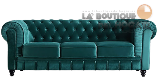 Sofá de diseño de 3 plazas Tejido Velvet verde Modelo Chesterfield