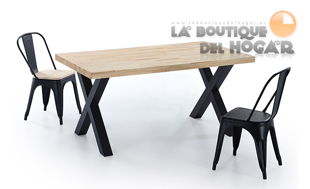 Mesa de comedor fija con patas metálicas y tablero de Roble Modelo X-Loft