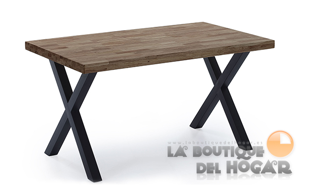 Mesa de comedor fija con patas metálicas y tablero de Roble American Modelo X-Loft