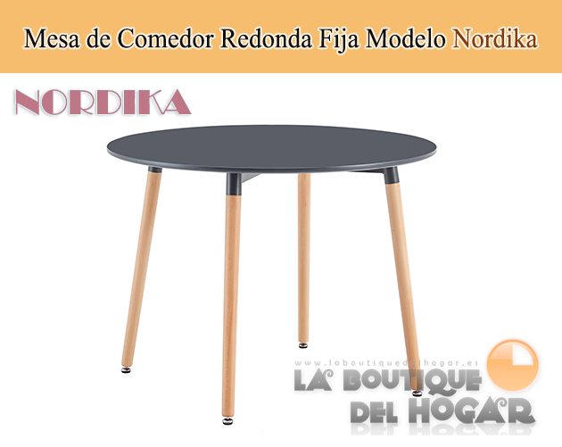 Mesa de comedor redonda fija con patas de madera y tablero DM Blanco Modelo Nordika 100